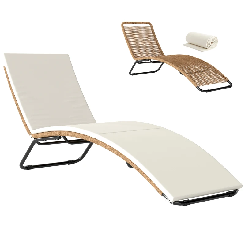 Outsunny Bain de soleil en résine tressée transat de jardin design en S courbe naturelle structure robuste acier coussin crème
