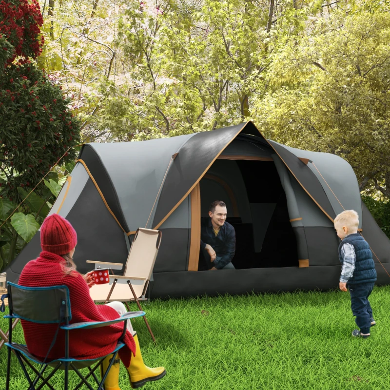Outsunny 5 Man Camping Tent, Large Tunnel Tent, Water Resistant Hiking Shelter with Groundsheet and Carry Bag, Black