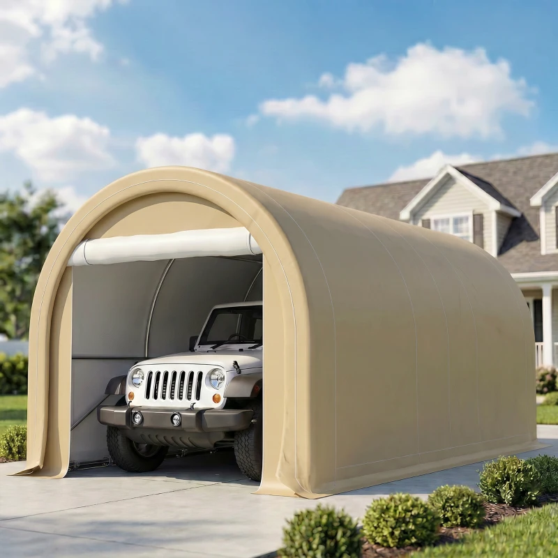 Outsunny Tente de garage résistant à l'eau protection UV UPF 30 + parois latéraux amovibles 5 x 3 m beige(m-2)