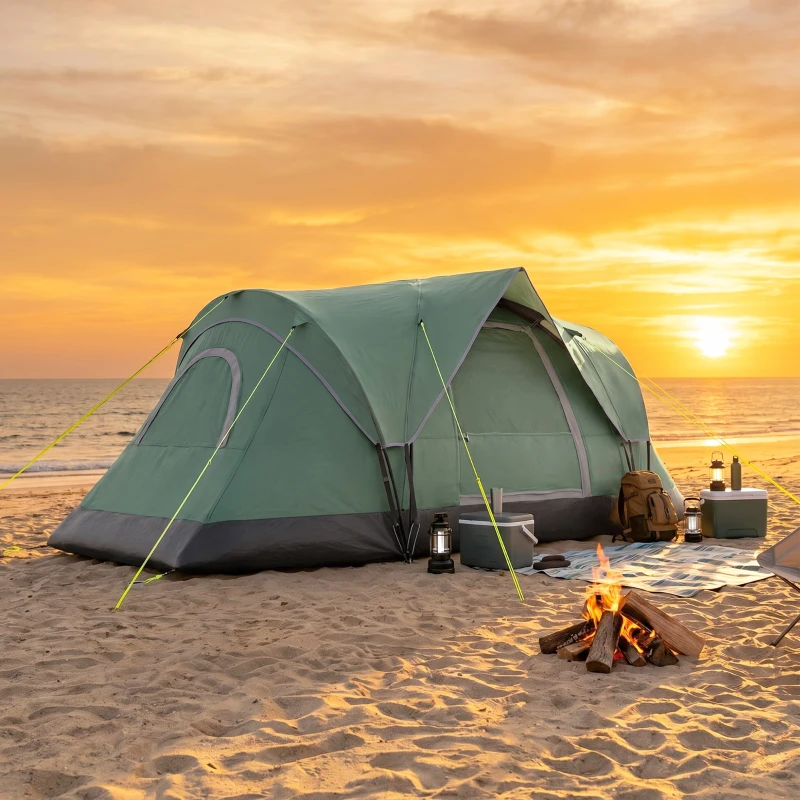 Outsunny Tienda de Acampada para 5-6 Personas Impermeable 3000mm+ con Bolsa de Transporte y Gancho 455x220x180 cm Verde