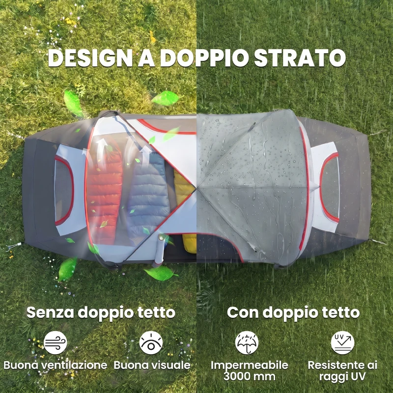 Outsunny Tenda da campeggio 4-5 posti idrorepellente con protezione UV, 4,5x2,2x1,8 m, grigia