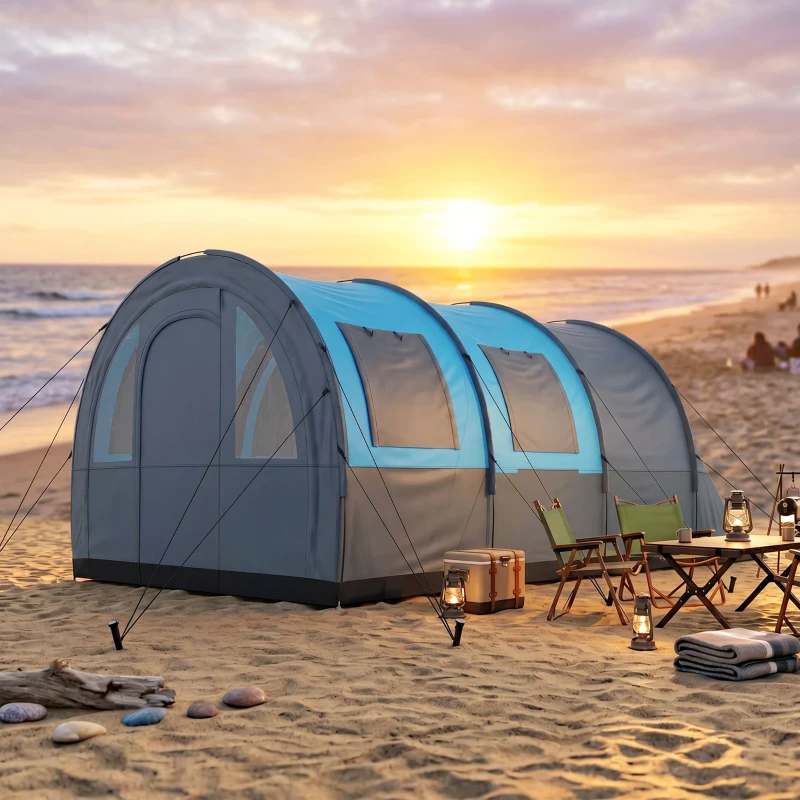 Outsunny Tienda de Campaña Plegable para 3 Personas con 2 Habitaciones y Bolsa de Transporte Impermeable 480x260x200 cm Gris