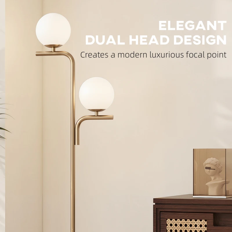 HOMCOM LED Floor Lamp, Modern Standing Lamp with 3 Colour Temperatures, Globe Glass Shades and Foot Switch, Gold Tone