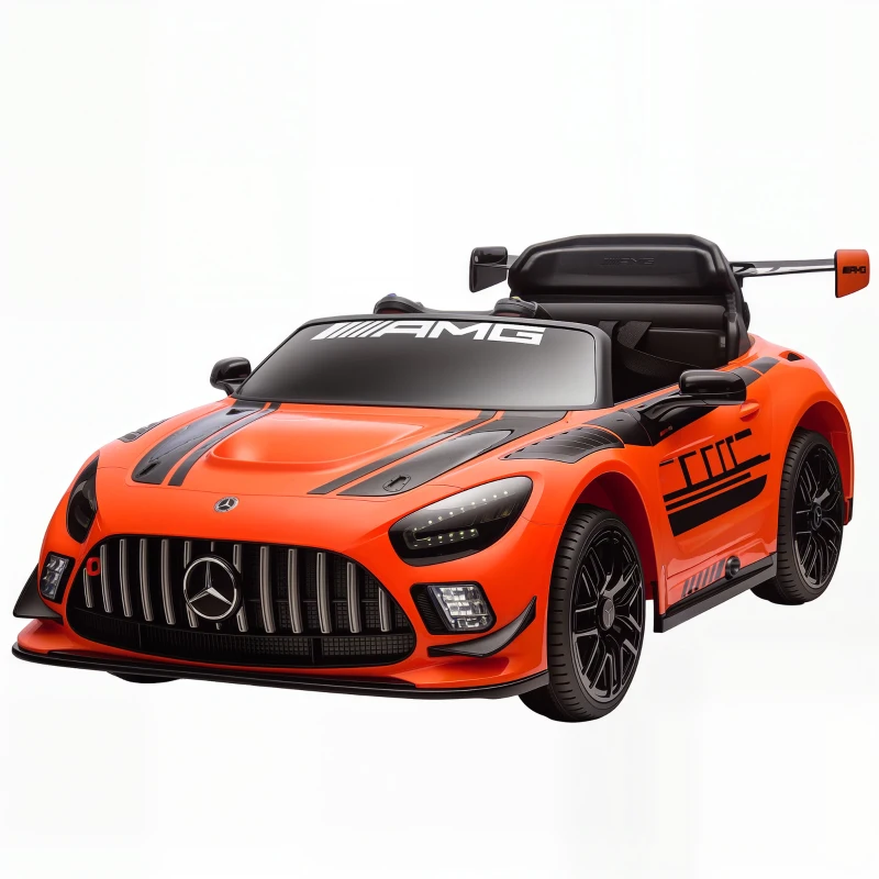AIYAPLAY Mașină Electrică Copii 3-8 Ani Mercedes-AMG 12V cu Telecomandă, Faruri LED, Roți de Transport, Portocaliu