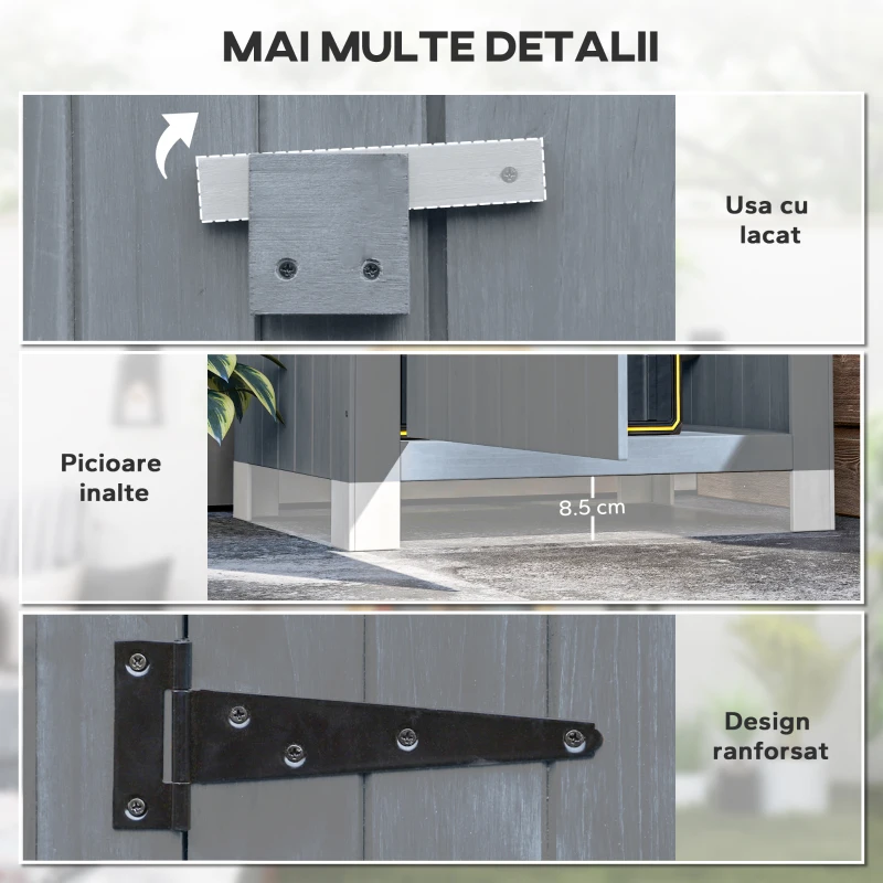 Outsunny Căsuță pentru unelte din lemn cu 3 rafturi și acoperiș impermeabil din bitum, 77,5x54,2x179,5 cm, gri