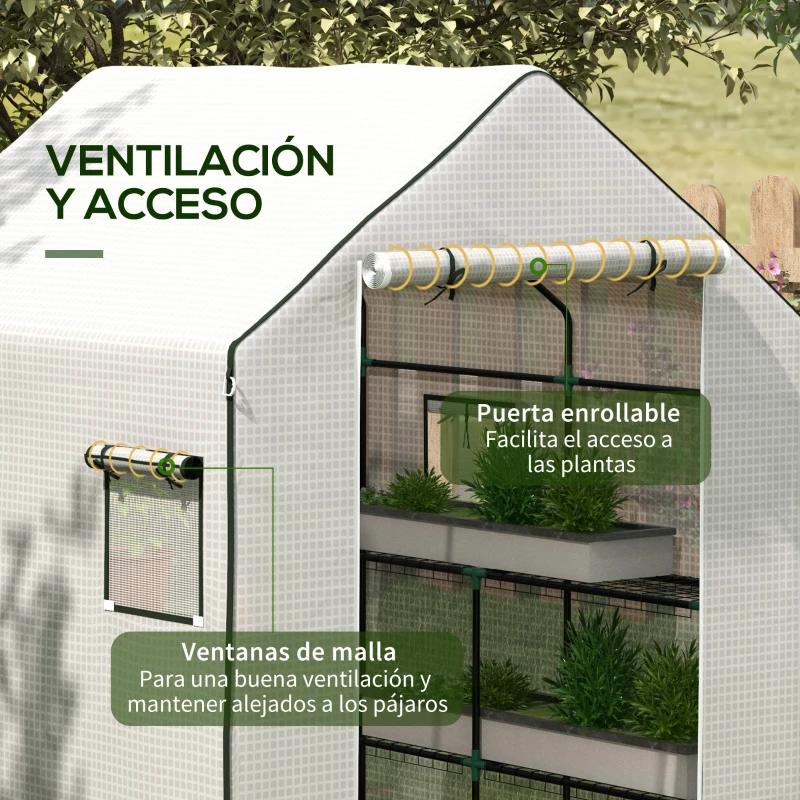 Outsunny Cubierta de Repuesto para Invernadero 140x143x190cm con Ventana Puerta Enrollable Anti-UV para Plantas Jardín Blanco