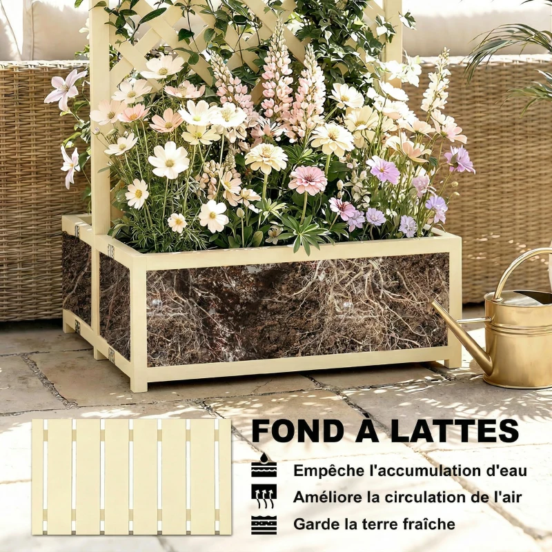 Outsunny Jardinière avec Treillis Carré Potager Bois Pliable Double Bac à Fleurs pour Plantes Grimpantes 73 x 70 x 170 cm Naturel