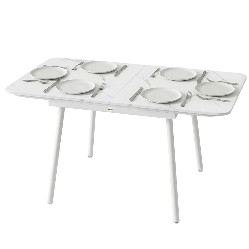 Outsunny Table de Jardin Rectangulaire pour 4-6 Personnes, Plateau en WPC et Cadre en Métal, Pieds Réglables, 140x80x75cm, Blanc