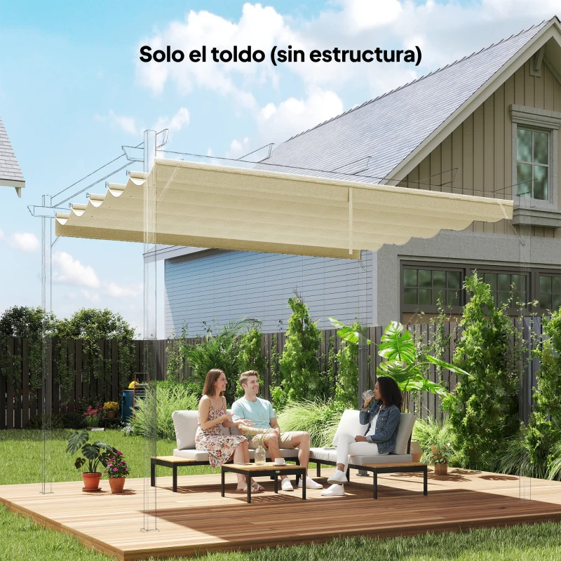 Outsunny Cubierta para Techo Retráctil de 2,5x2,55m para Pérgola 3x3 Tela de Repuesto con 10 Orificios de Drenaje Crema