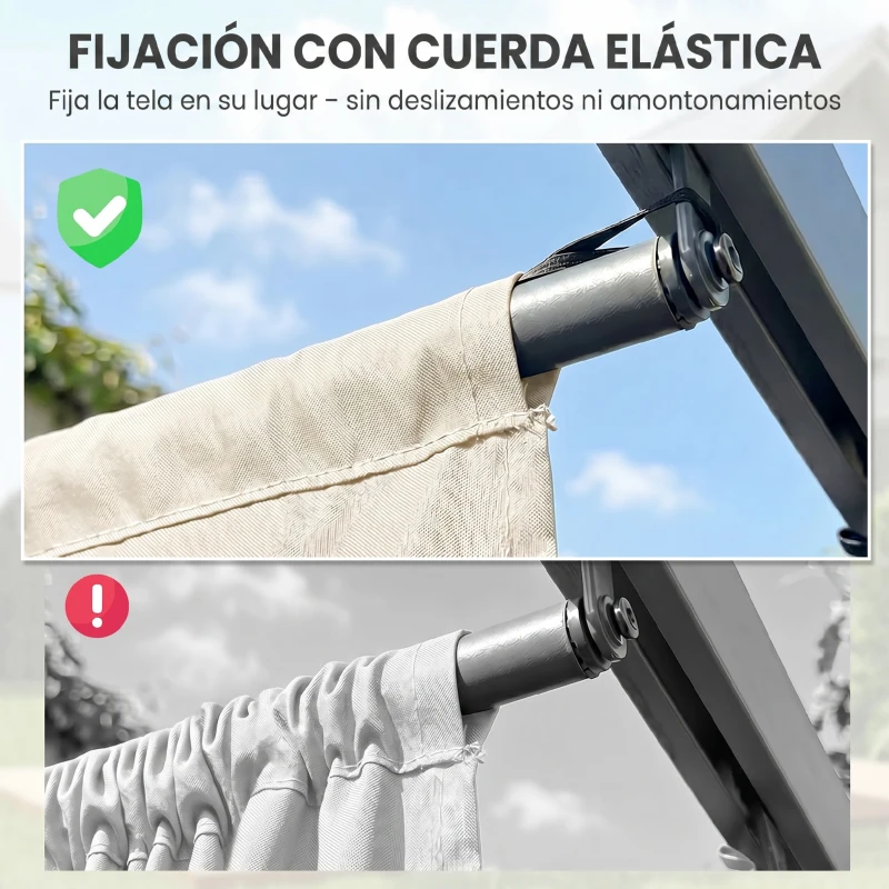 Outsunny Cubierta para Techo Retráctil de 2,5x2,55m para Pérgola 3x3 Tela de Repuesto con 10 Orificios de Drenaje Crema