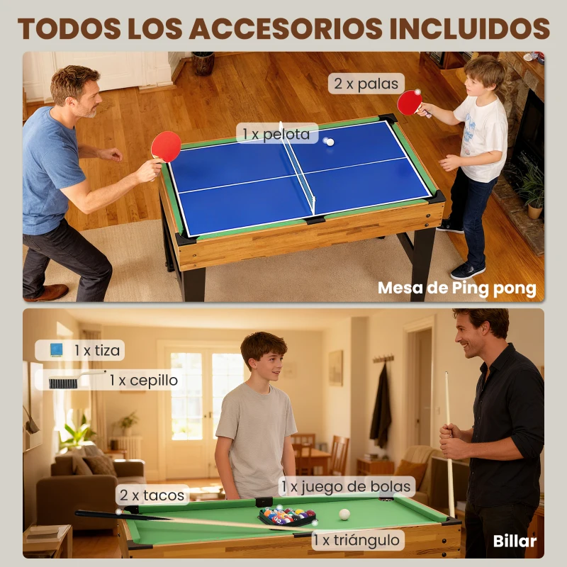 SPORTNOW Mesa Multijuegos 13 en 1 con Futbolín Billar Ping-pong Hockey Ajedrez Damas Backgammon y Accesorios