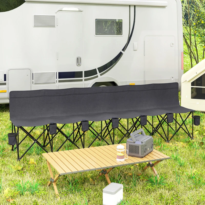 Outsunny 6 Seater Folding Camping Chair with Cup Holder & Carry Bag - Charcoal Grey