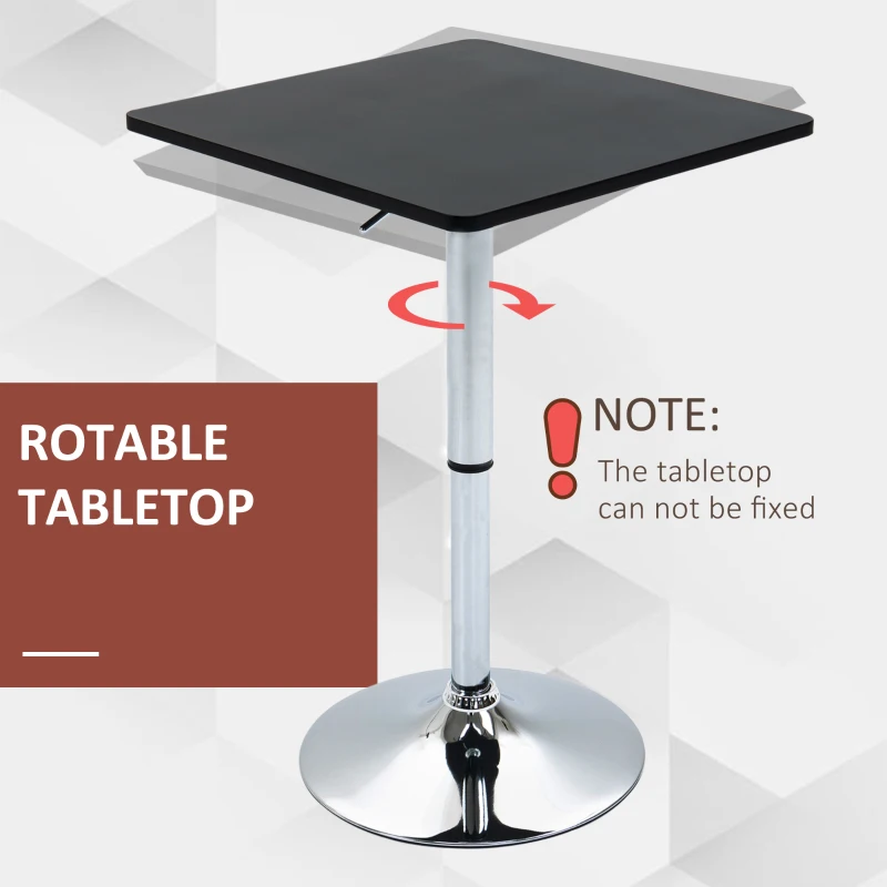 HOMCOM Modern Height Adjustable Counter Bar Table with 360° Swivel Tabletop and Electroplating Metal Base, Pub Desk for Living Room, Kitchen, Restaurant, Pub, Black and Silver