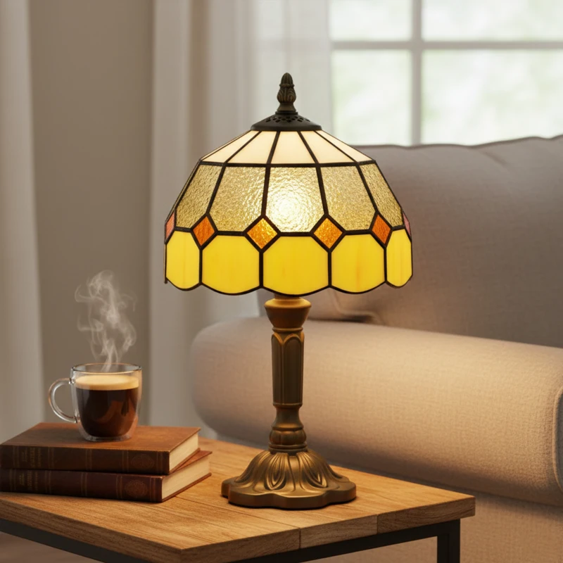 HOMCOM Handmade Art Deco Glass Table Lamp - White/Orange