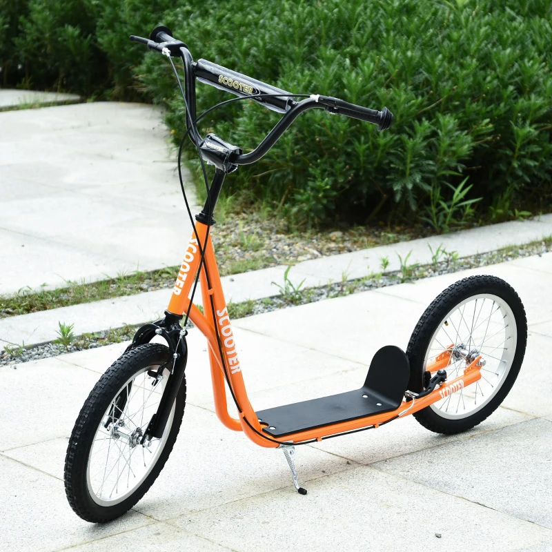 HOMCOM Patinete para Niños +5 Años, Patinete Infantil de 2 Ruedas, con Manillar Ajustable en Altura, 2 Neumáticos de Caucho Inflable, Doble Freno, Carga 100 kg, 139x58x90-96 cm, Naranja