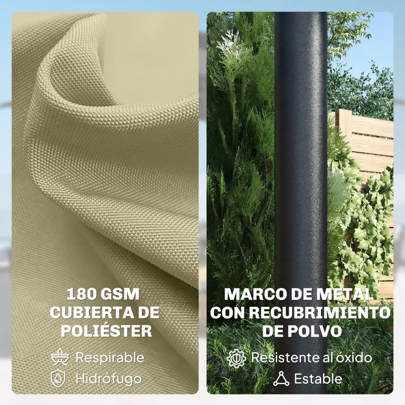 Outsunny Sombrilla Doble de Jardín 4x2 m con 36 Luces LED UPF50+ Manivela 12 Varillas  Resistente al Agua Beige