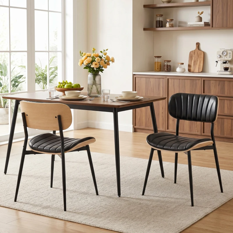 HOMCOM Set 2 sedie da pranzo in PU con schienale curvo e seduta imbottita, nero