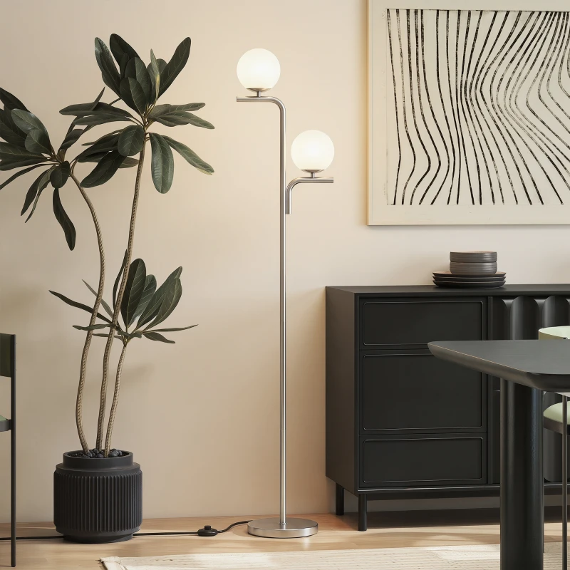 HOMCOM LED Floor Lamp, Modern Standing Lamp with 3 Colour Temperatures, Globe Glass Shades and Foot Switch, Silver Tone