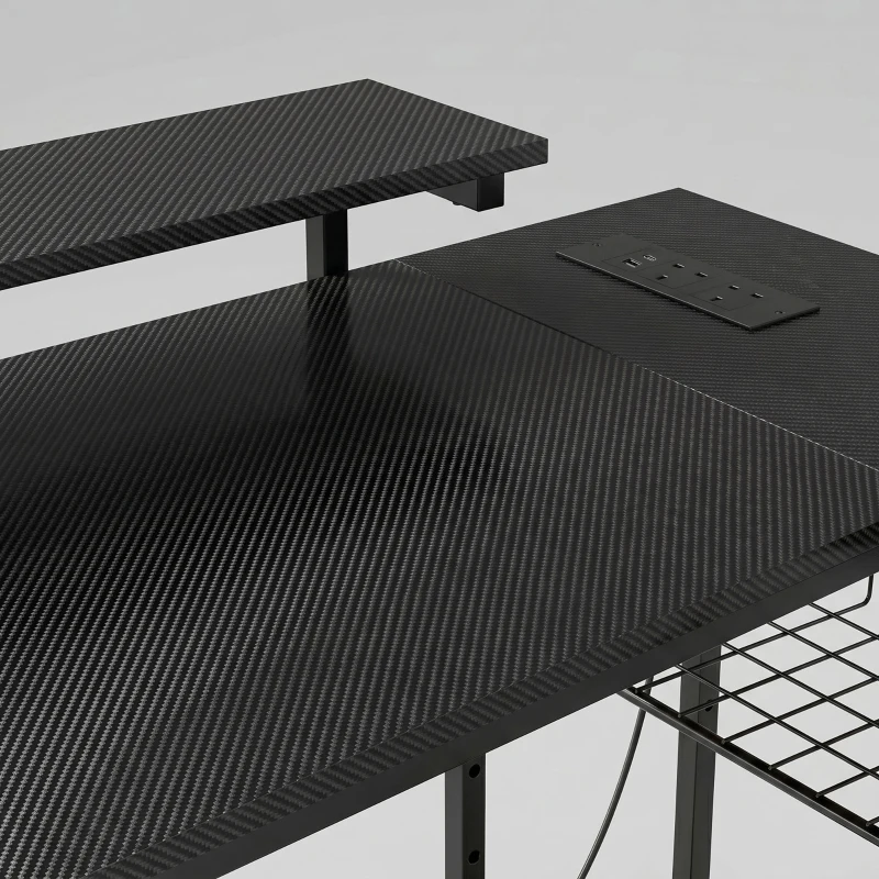 HOMCOM Reversible 'L' LED Light Gaming/Work Desk - Black