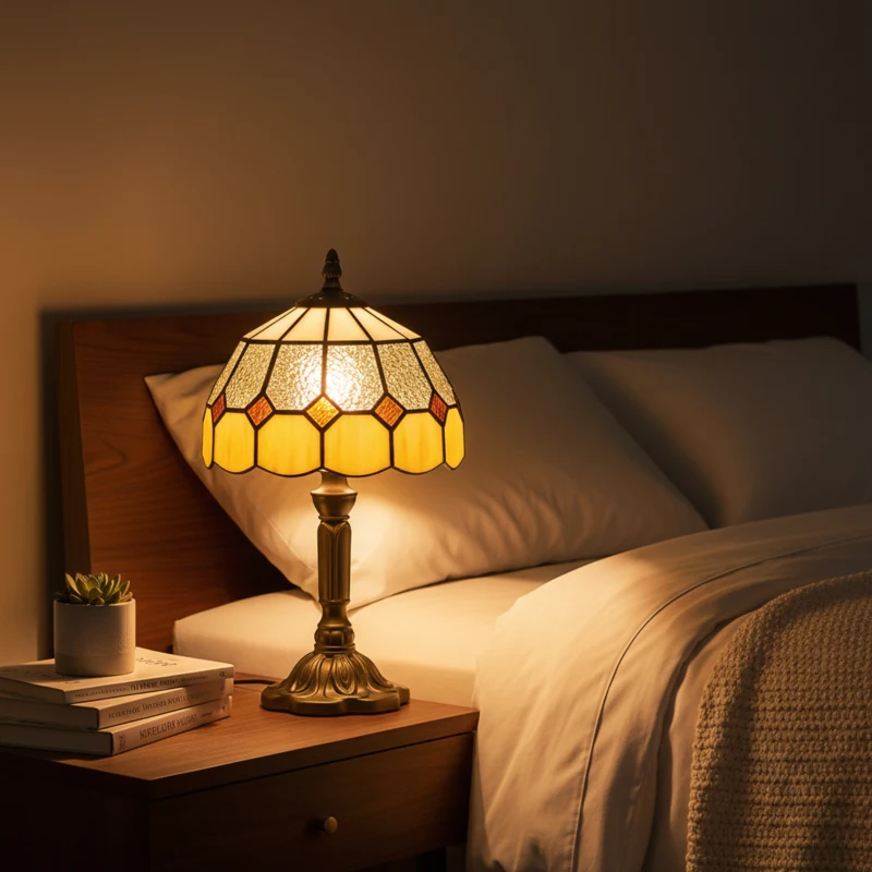 HOMCOM Handmade Art Deco Glass Table Lamp - White/Orange
