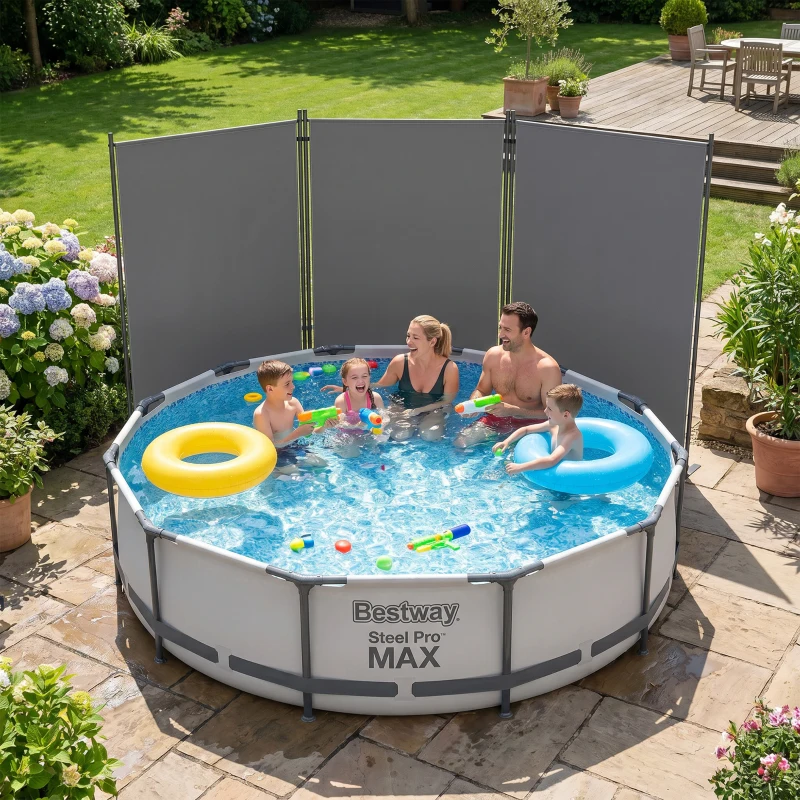 Outsunny Paravent de Jardin Brise-Vue Extérieur 3 Volets Occultant Pieds en Métal Stable 260x180cm Gris Foncé