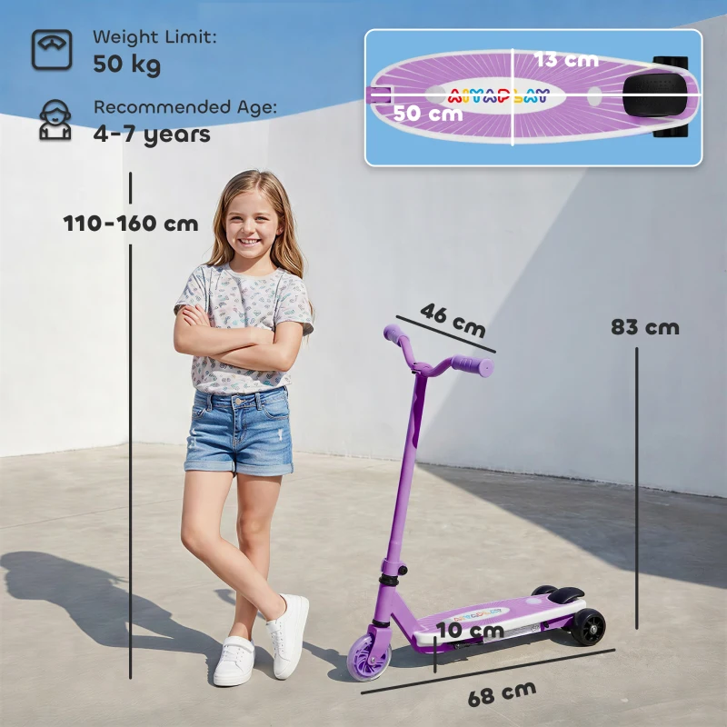 AIYAPLAY Electric Scooter for Kids Aged 4-7 Years, with Flashing LED Lights, Rear Auxiliary Wheels, Purple