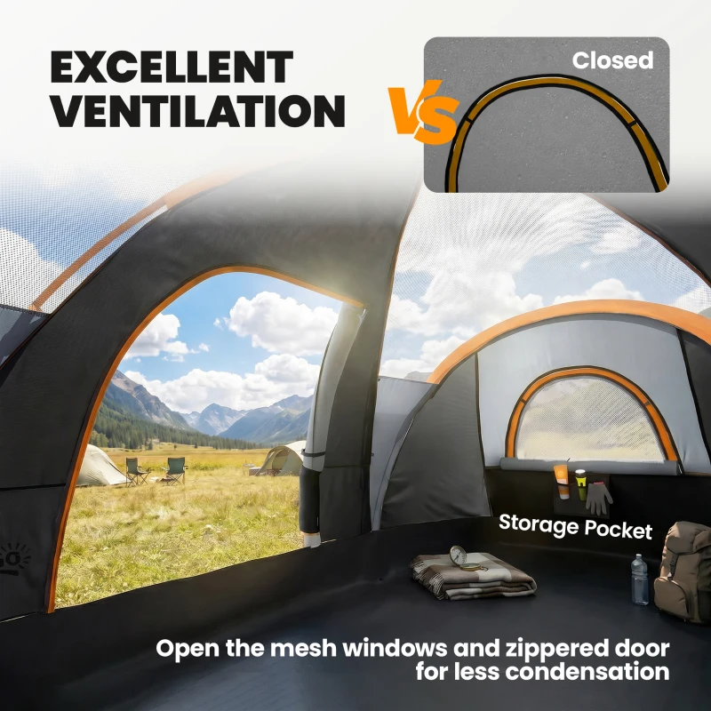 Outsunny 5 Man Camping Tent, Large Tunnel Tent, Water Resistant Hiking Shelter with Groundsheet and Carry Bag, Black