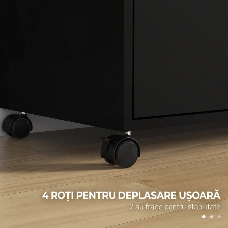Vinsetto Dulap de Birou cu 2 Sertare pentru Dosare si Rafturi Deschise din PAL, Manere din Otel, Roti cu Blocare, 80x40x66cm, Negru