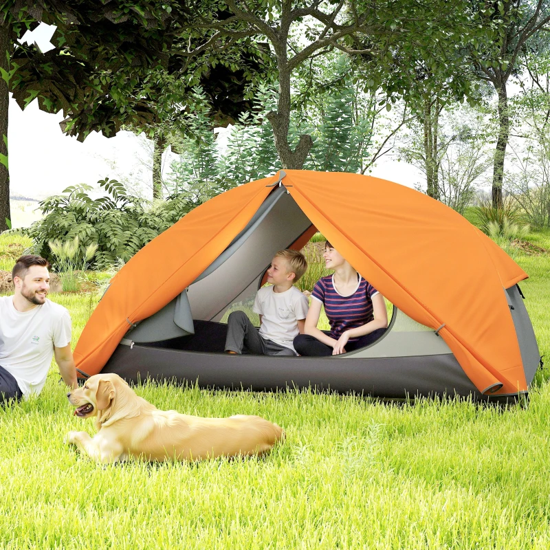 Outsunny Tenda da Campeggio 2 Posti con 2 Vestiboli, 2 Porte, 2 Finestre e Borsa di Trasporto, 2.8x2.25x1.1 cm, Arancione