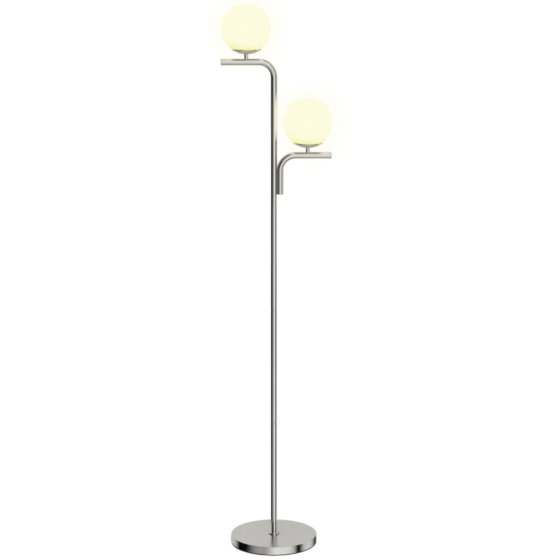 HOMCOM LED Floor Lamp, Modern Standing Lamp with 3 Colour Temperatures, Globe Glass Shades and Foot Switch, Silver Tone