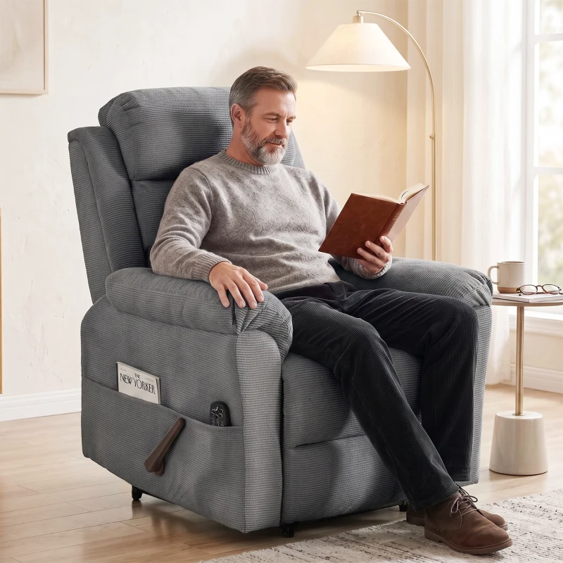 HOMCOM Sillón relax con masaje y calor, reposacabezas ajustable y función ahorradora de espacio, gris
