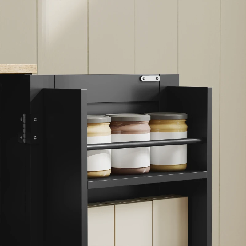 HOMCOM Aparador Alto de Cocina Armario de Cocina Estación de Carga 6 Puertas Encimera Porta Especias 100x40x173 cm Negro