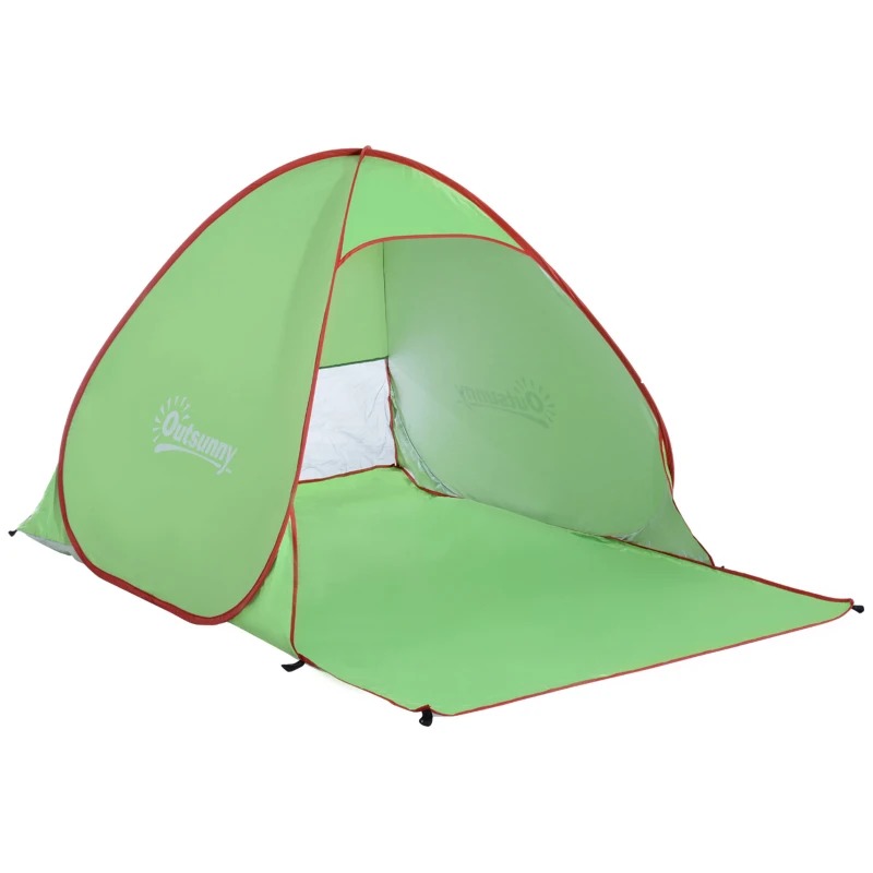 Outsunny Abri de plage tente de plage pliable Pop-up automatique instantané protection UV fenêtre arrière grand tapis de sol vert rouge