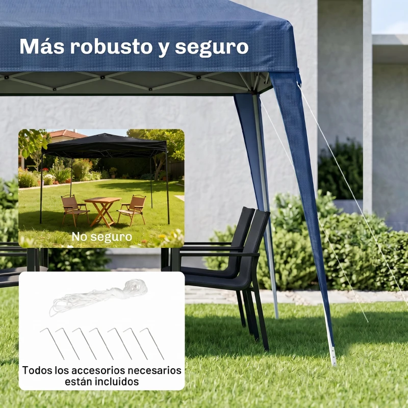 Outsunny Carpa Plegable 2,4x2,4 m, Pop-up, Cenador Pabellón de Jardín, Altura Ajustable con Bolsa de Transporte, Anti-UV, Impermeable, Gazebo para Camping, Fiestas, Exterior, Azul