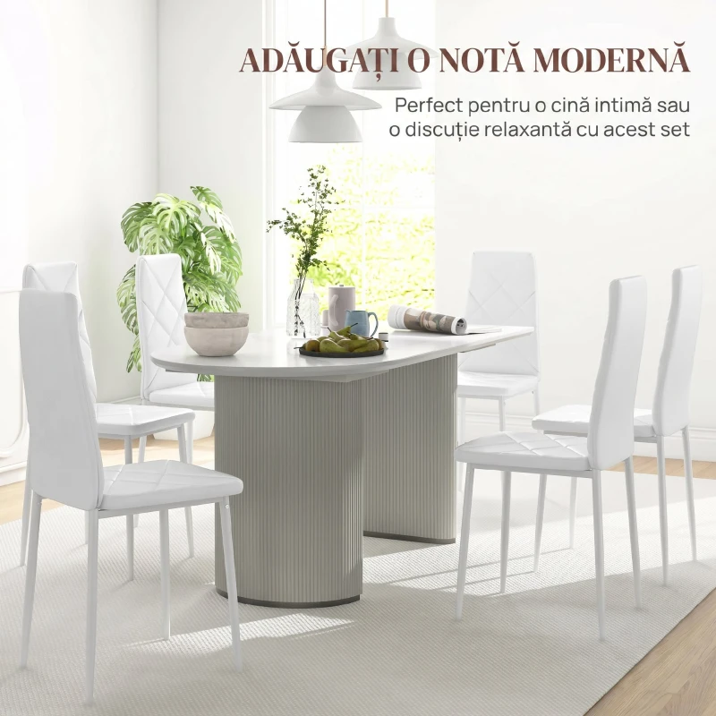 HOMCOM Set de 6 Scaune de Dining Moderne cu Spătar Înalt din Piele Ecologică și Oțel, 41x50x97 cm, Alb