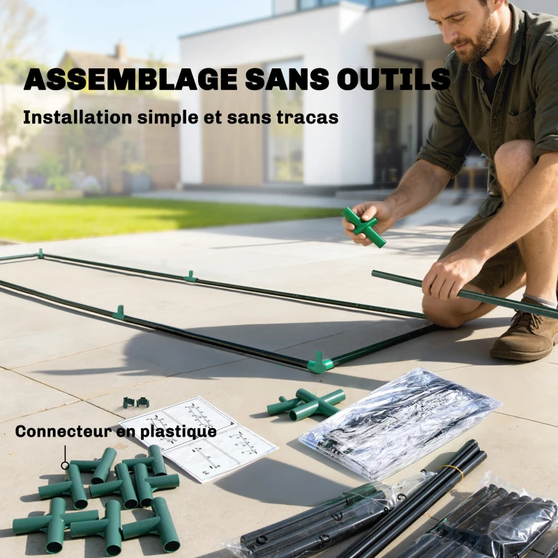 Outsunny Serre de Jardin avec étagères 3 niveaux, Petite Serre en Bâche PVC et Châssis Acier, 2 Portes Roulantes, Transparent