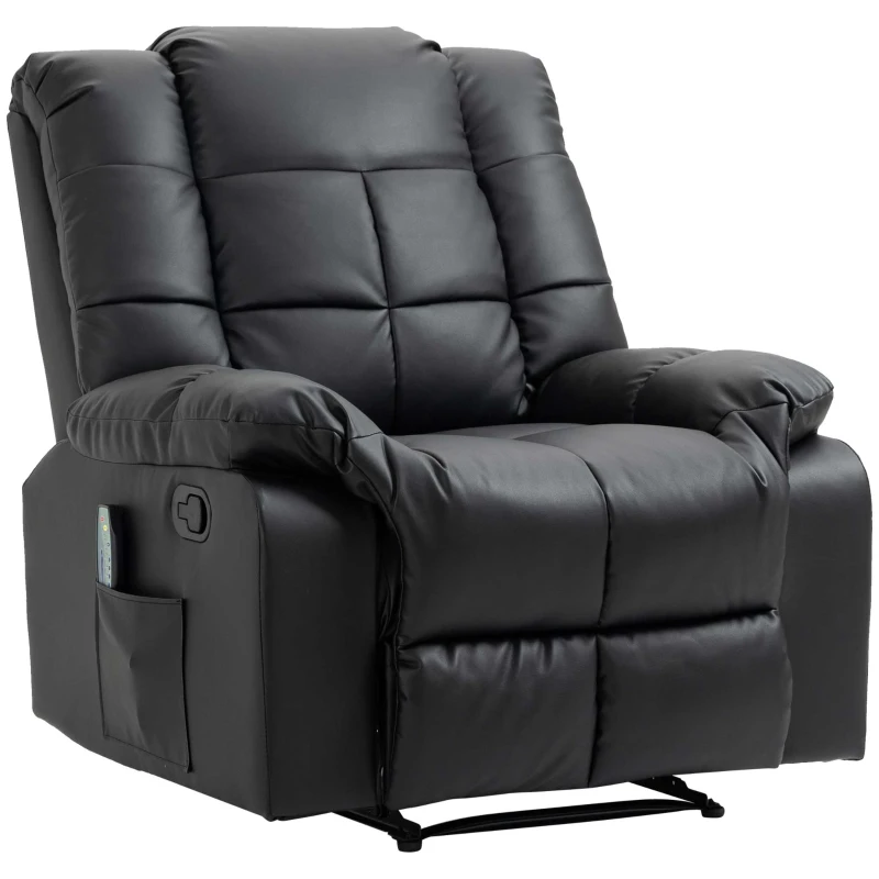 HOMCOM Fotoliu Relax cu 8 Puncte de Masaj și Reclinare la 165° din Piele Ecologică, Negru