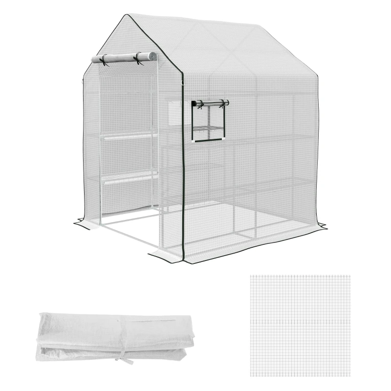 Outsunny Cubierta de Repuesto para Invernadero 140x143x190cm con Ventana Puerta Enrollable Anti-UV para Plantas Jardín Blanco