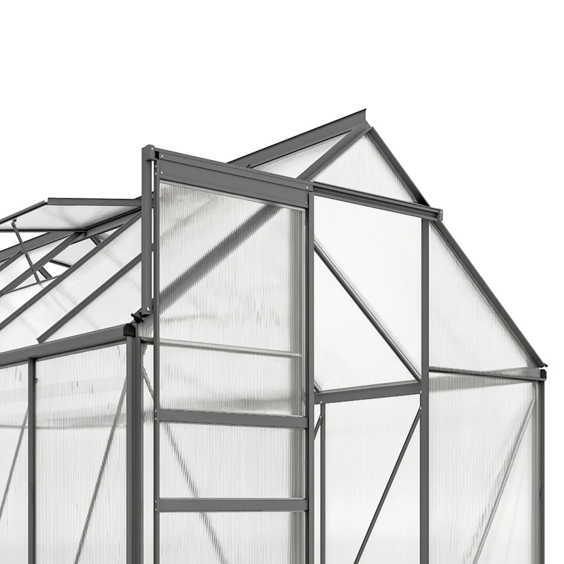Outsunny Serre de jardin en aluminium polycarbonate avec fondation, serre avec fenêtre réglable porte coulissante 190x375x199cm
