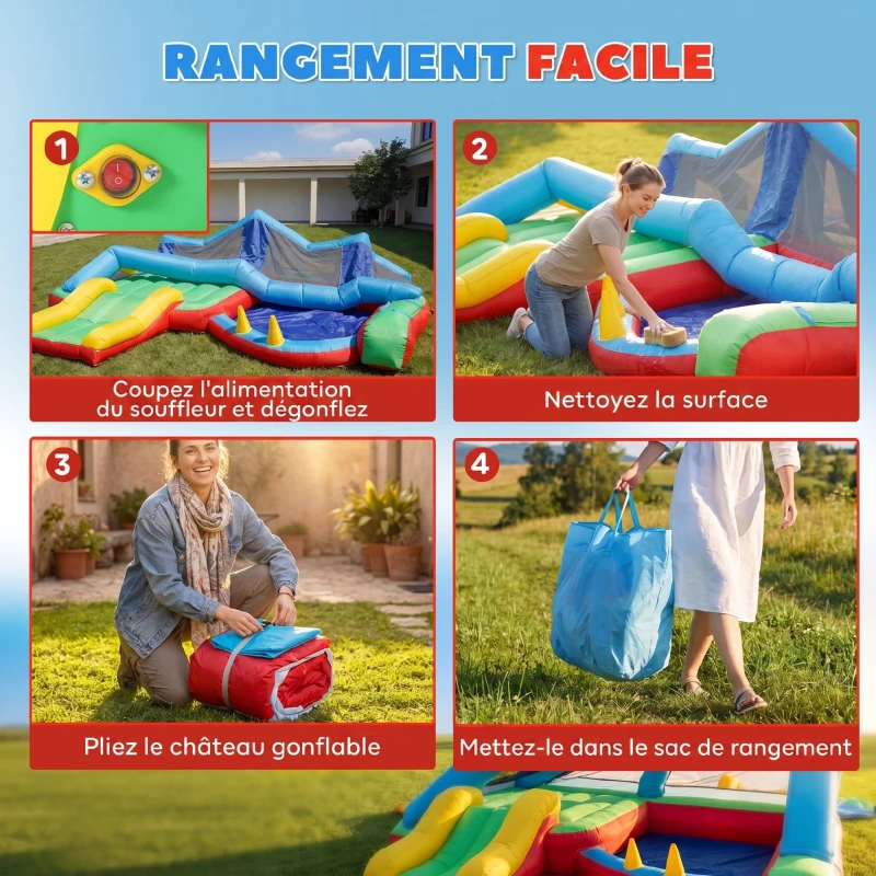 AIYAPLAY Château gonflable 4 en 1, aire de jeux avec souffleur, toboggan, piscine à balles, jeu de lancer d'anneaux, multicolore