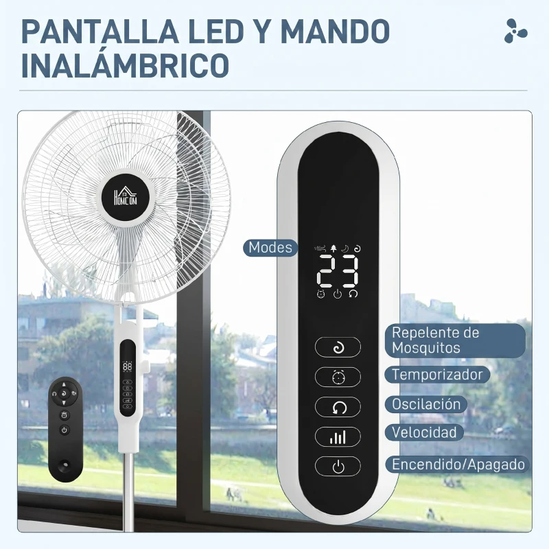 HOMCOM Ventilador de Pie con Mando a Distancia Oscilante 28 Velocidades 3 Modos Temporizador y Función Antimosquitos Blanco