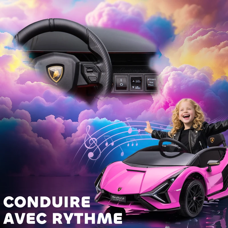 HOMCOM Voiture électrique Enfants de Sport Véhicule électrique Lamborghini Sian 12 V - V. Max. 5 Km/h avec Télécommande 2,4G Effets sonores + Lumineux Rose(m-7)