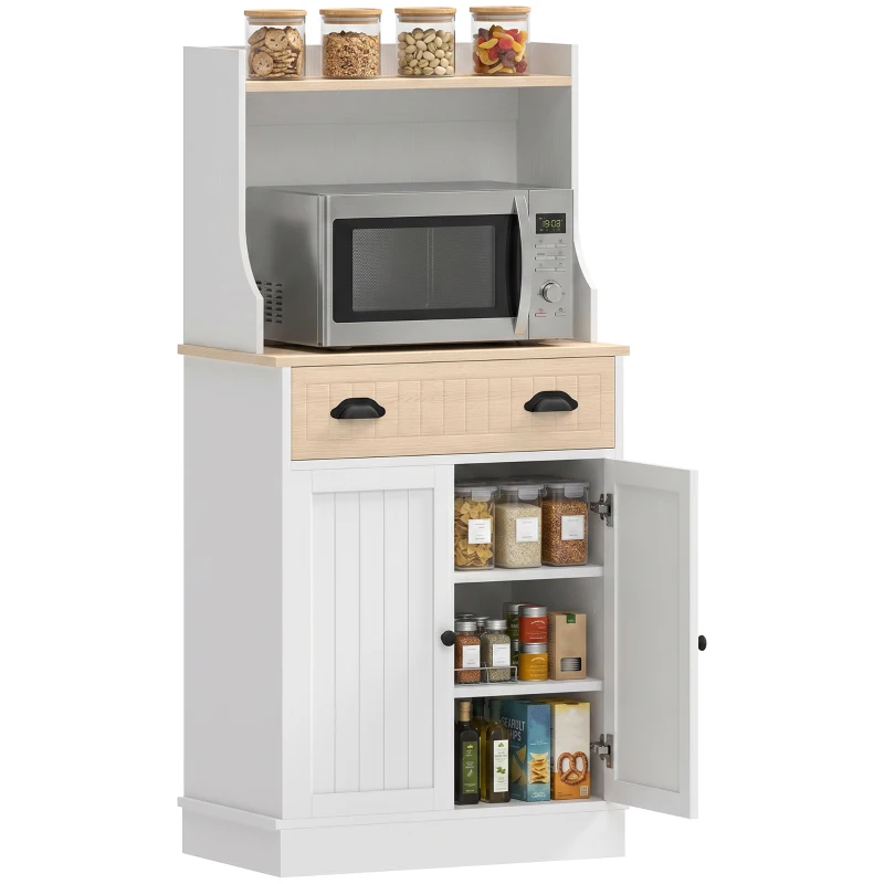 HOMCOM Mikrowellenschrank für Küche mit offenem Fach 1 Schublade und 2-türigem Schrank 61 x 35 x 125,4 cm Eiche