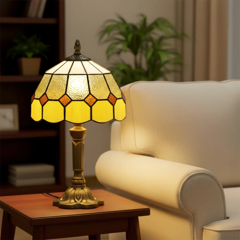 HOMCOM Handmade Art Deco Glass Table Lamp - White/Orange