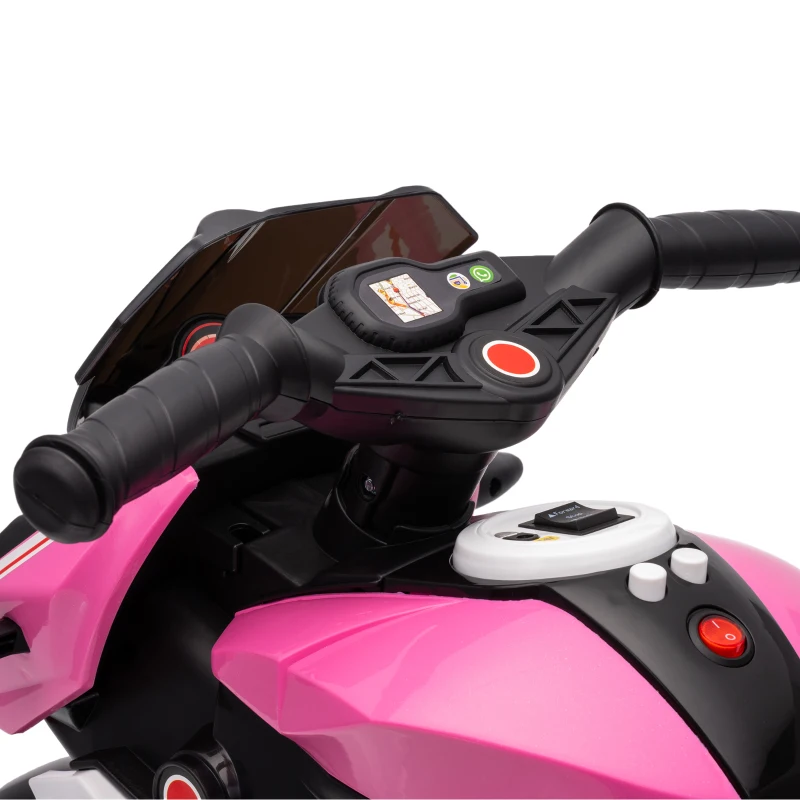HOMCOM Kids Electric Motorcycle, 6V Ride on Motorcycle with 3 Wheels, LED Headlight, Music, Horn for Boys Girls 3-5 Y, Pink