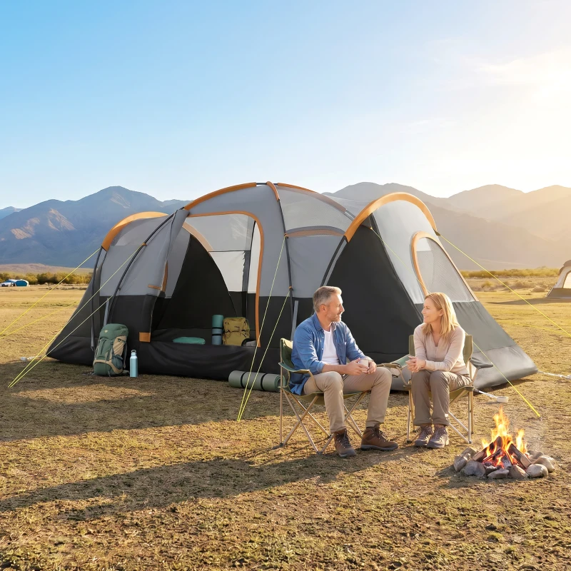 Outsunny Tente de camping familiale 5 pers. - tente tunelle ventilée - grande porte + 2 fenêtres gris clair