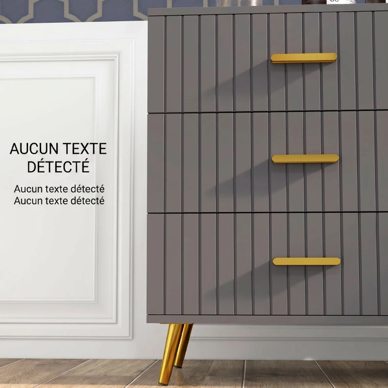 HOMCOM Comodă modernă cu 3 sertare din lemn și aluminiu, 60x40x71,5 cm, auriu și gri închis