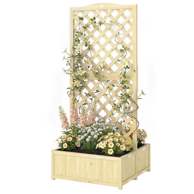 Outsunny Jardinière avec Treillis Carré Potager Bois Pliable Double Bac à Fleurs pour Plantes Grimpantes 73 x 70 x 170 cm Naturel