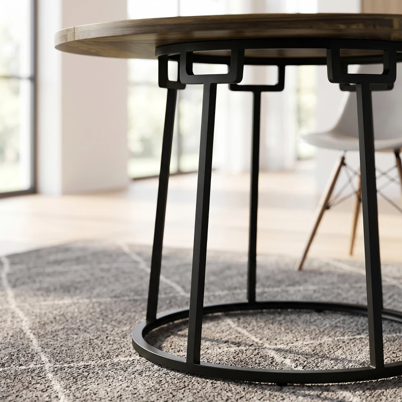 HOMCOM Dining Table Space Saving Kitchen Table Spliced Tabletop Conical Metal Base 120 cm Round Rustic Brown