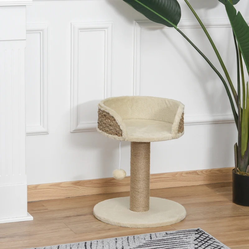 PawHut Árbol Rascador para Gatos Pequeño 49 cm Torre para Gatos con Poste de Yute Cama y Bola Colgante 40x40x49 cm Café